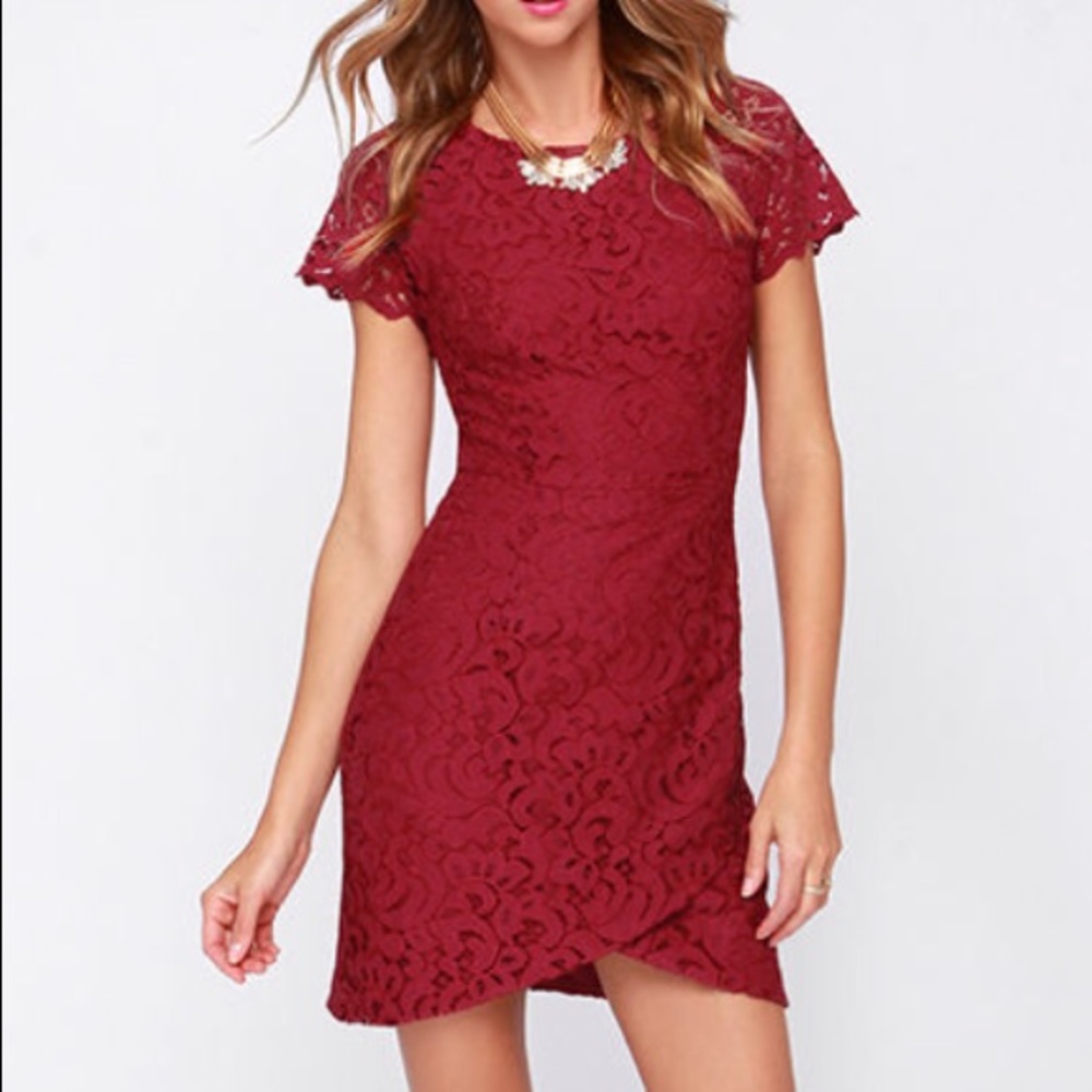 Red lace wine dress